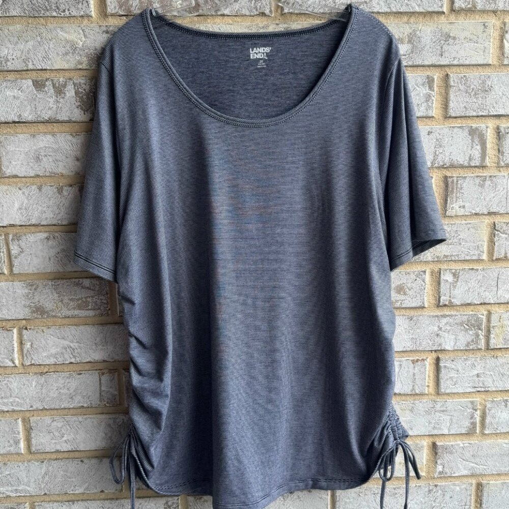 Lands' End Short Sleeve Drawstring Side Striped Tee Shirt Women's Size 2X